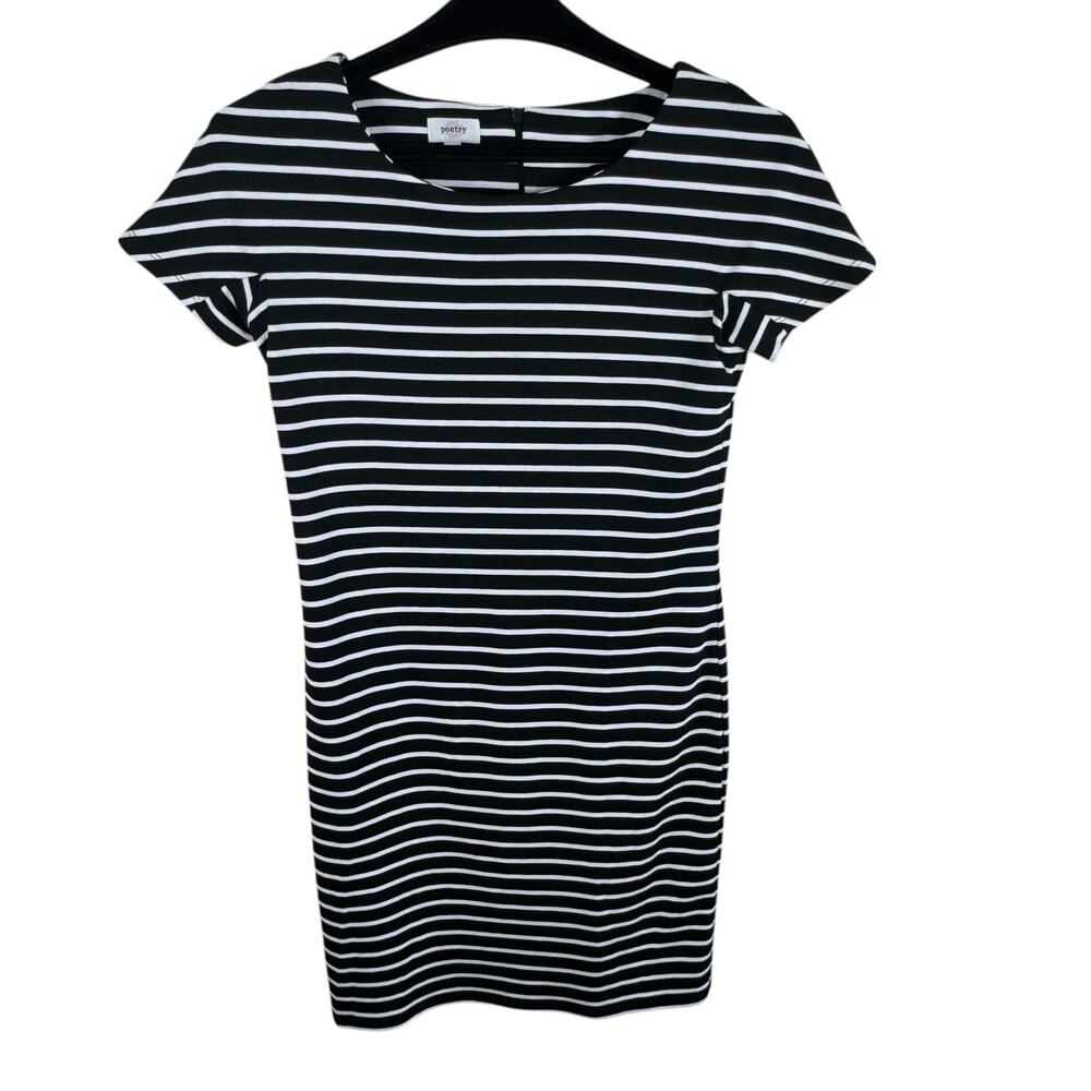 Poetry Black White Striped Short Sleeve Above‎ Knee T-Shirt Dress Size 10